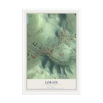 Map of Lorain, Pennsylvania, 12 x 18 inch print in a white wood frame