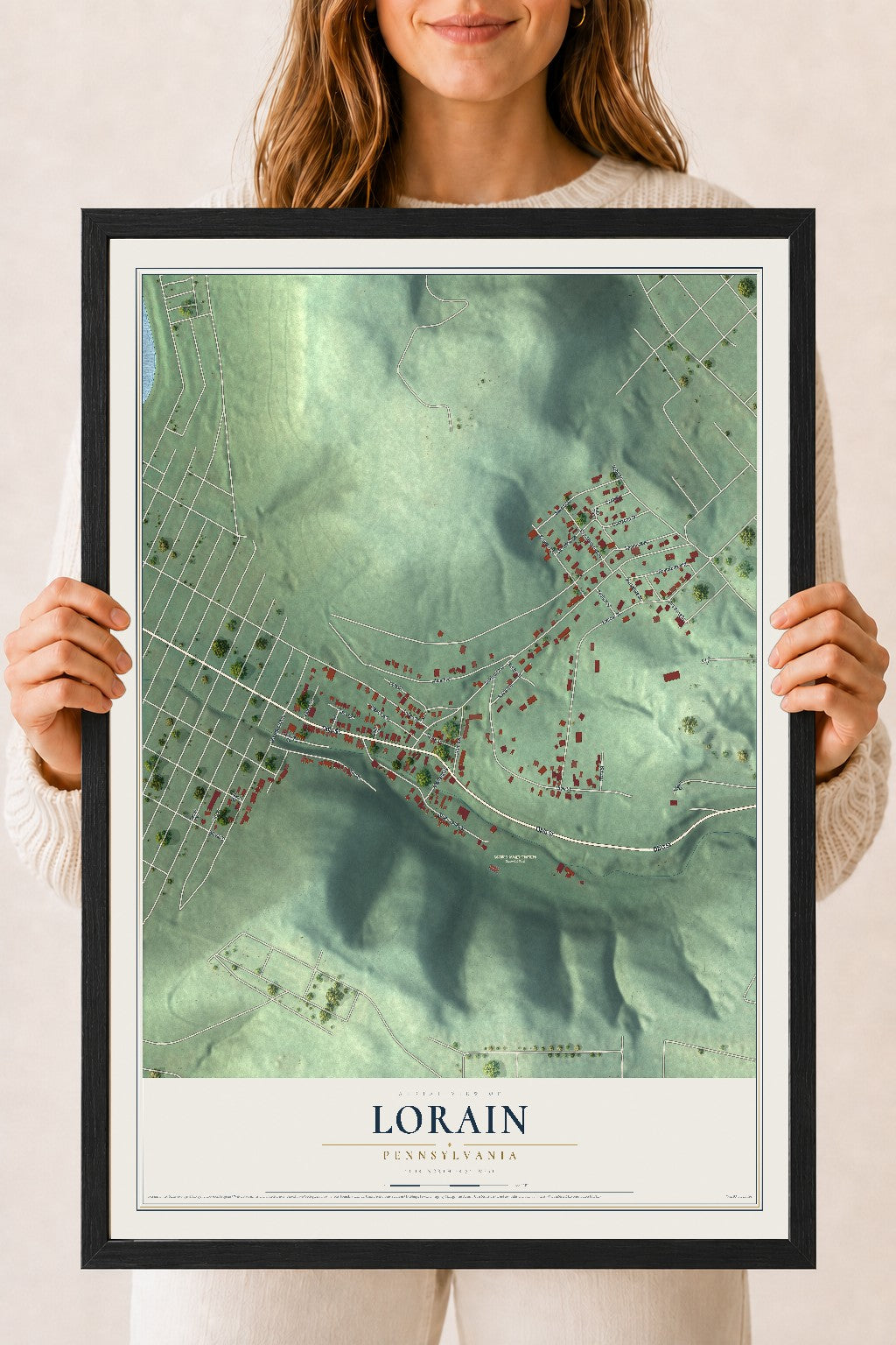 Map of Lorain, Pennsylvania, 18 x 24 inch print in a black wood frame