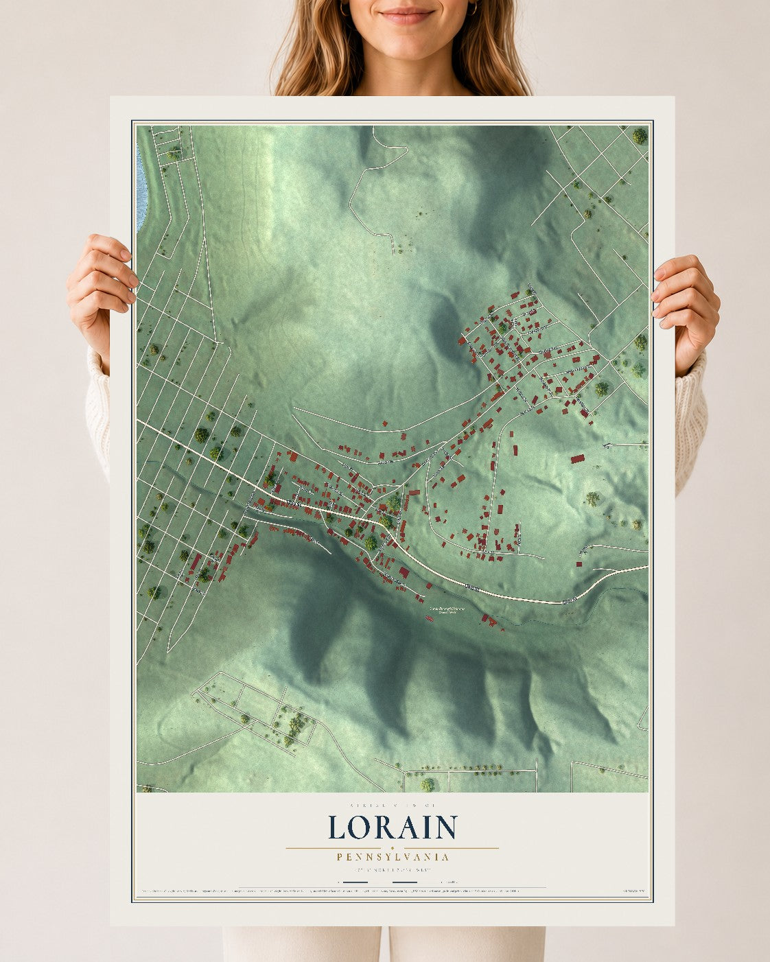 Map of Lorain, Pennsylvania, 24 x 36 inch unframed archival matte print