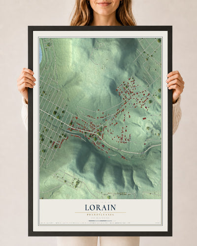 Map of Lorain, Pennsylvania, 24 x 36 inch print in a black wood frame