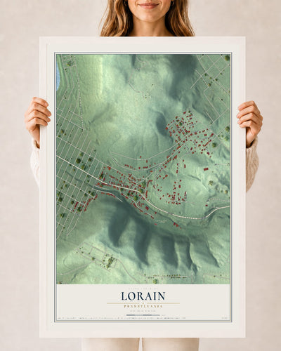 Map of Lorain, Pennsylvania, 24 x 36 inch print in a white wood frame
