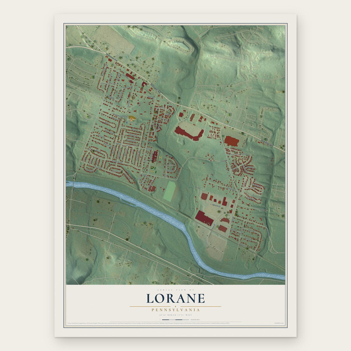Lorane, Pennsylvania map print, the full design