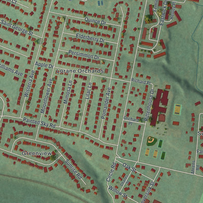 Close-up of the map of Lorane, Pennsylvania print showing street and building detail