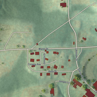 Second close-up of the map of Loretto, Pennsylvania print showing more streets and buildings