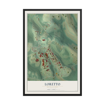 Map of Loretto, Pennsylvania, 12 x 18 inch print in a black wood frame