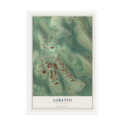 Map of Loretto, Pennsylvania, 12 x 18 inch print in a white wood frame