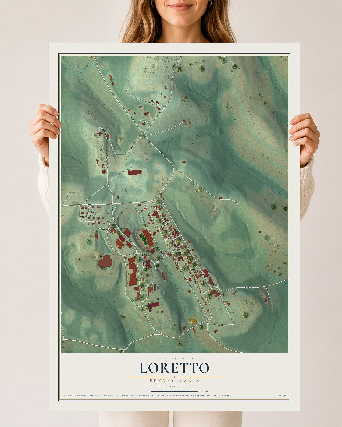 Map of Loretto, Pennsylvania, 24 x 36 inch unframed archival matte print