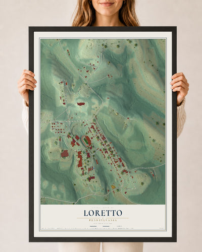 Map of Loretto, Pennsylvania, 24 x 36 inch print in a black wood frame