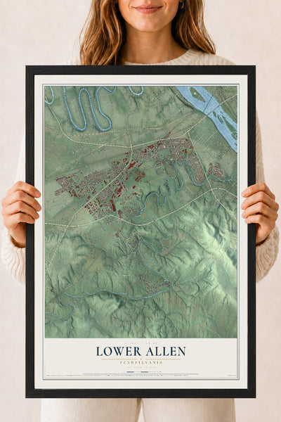 Map of Lower Allen, Pennsylvania, 18 x 24 inch print in a black wood frame