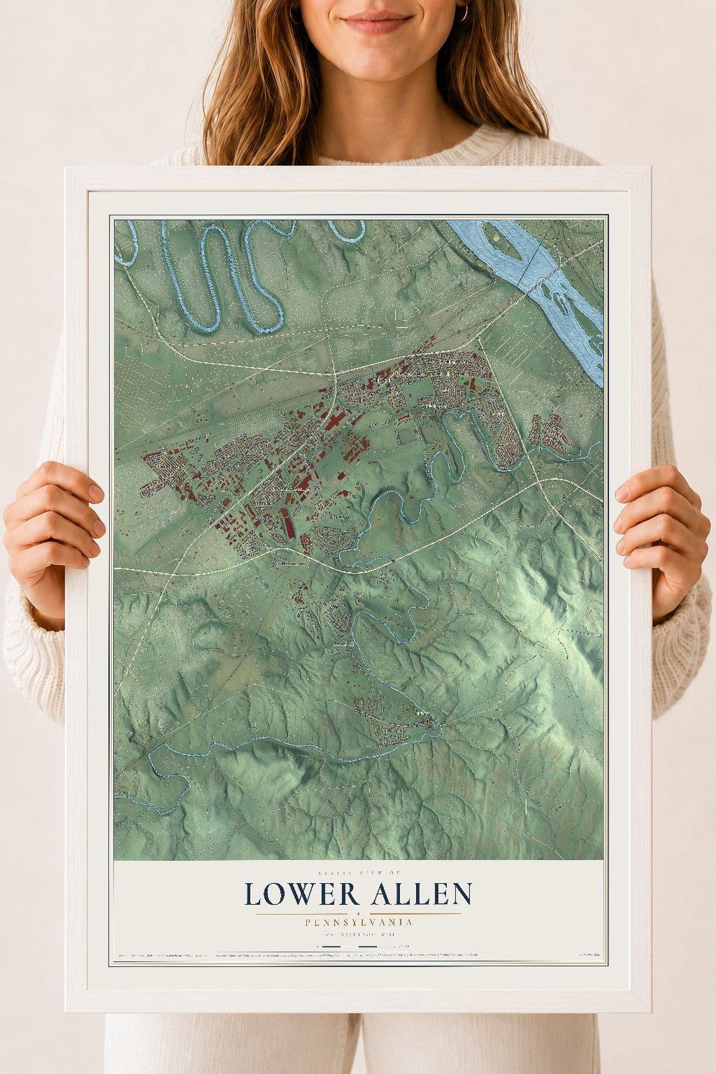 Map of Lower Allen, Pennsylvania, 18 x 24 inch print in a white wood frame