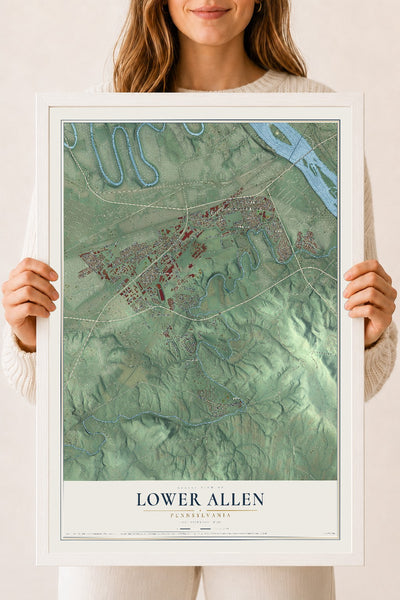 Map of Lower Allen, Pennsylvania, 18 x 24 inch print in a white wood frame