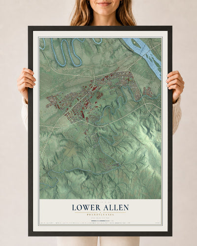 Map of Lower Allen, Pennsylvania, 24 x 36 inch print in a black wood frame