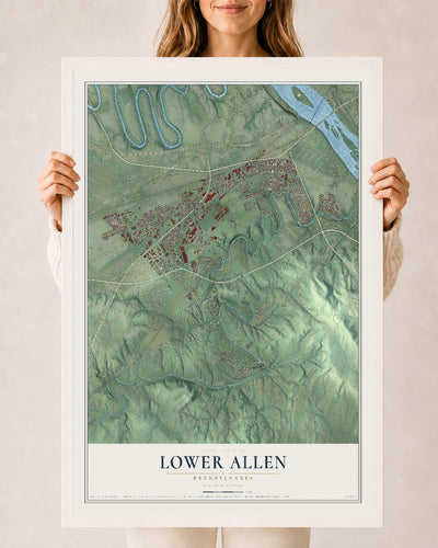 Map of Lower Allen, Pennsylvania, 24 x 36 inch print in a white wood frame
