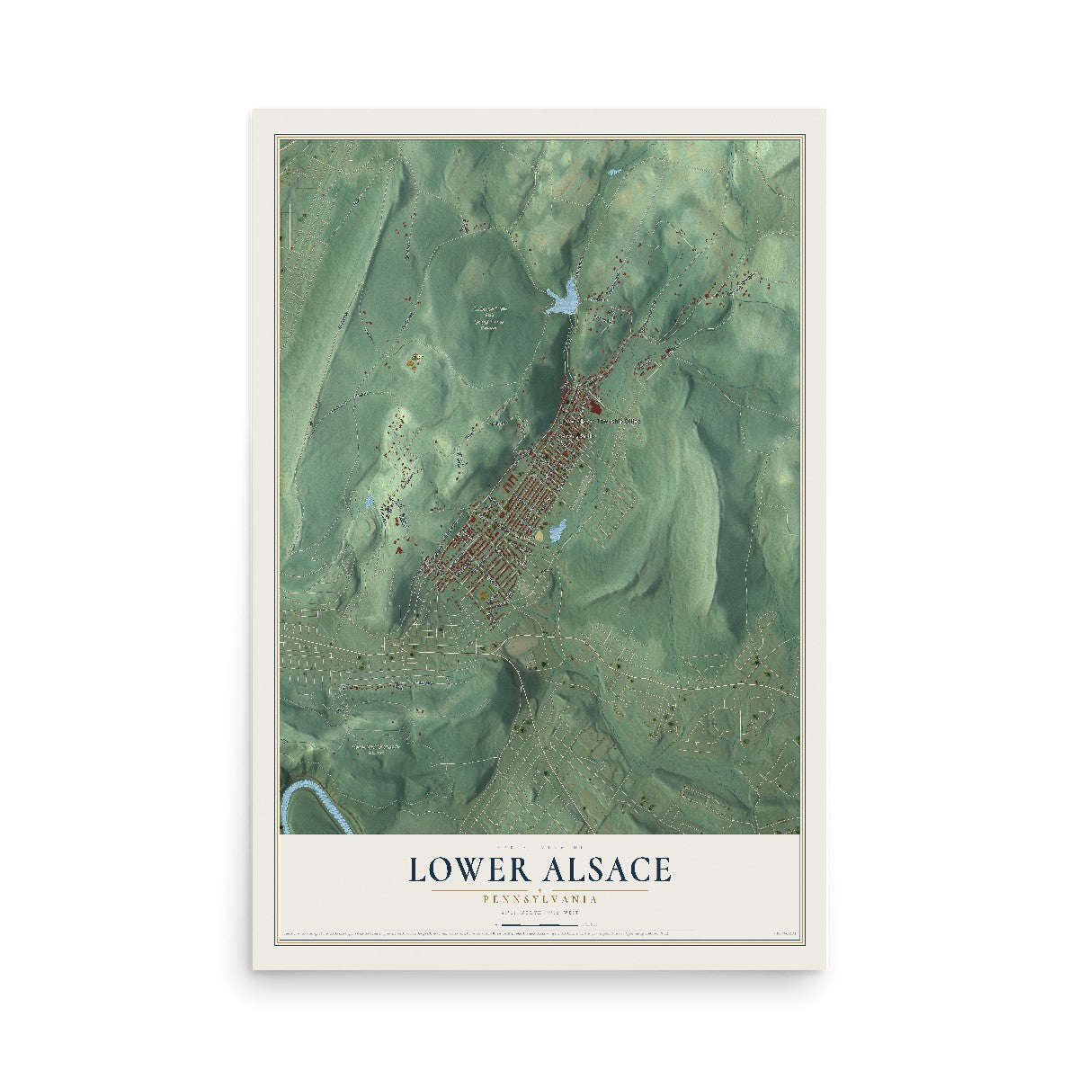 Map of Lower Alsace, Pennsylvania, 12 x 18 inch unframed archival matte print