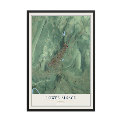 Map of Lower Alsace, Pennsylvania, 12 x 18 inch print in a black wood frame