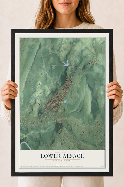 Map of Lower Alsace, Pennsylvania, 18 x 24 inch print in a black wood frame