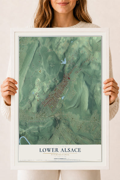 Map of Lower Alsace, Pennsylvania, 18 x 24 inch print in a white wood frame