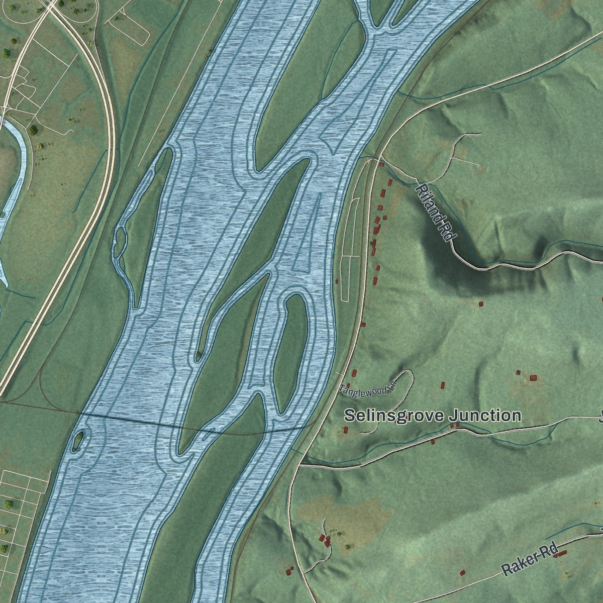 Close-up of the map of Lower Augusta, Pennsylvania print showing street and building detail