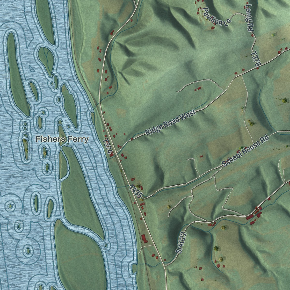 Second close-up of the map of Lower Augusta, Pennsylvania print showing more streets and buildings