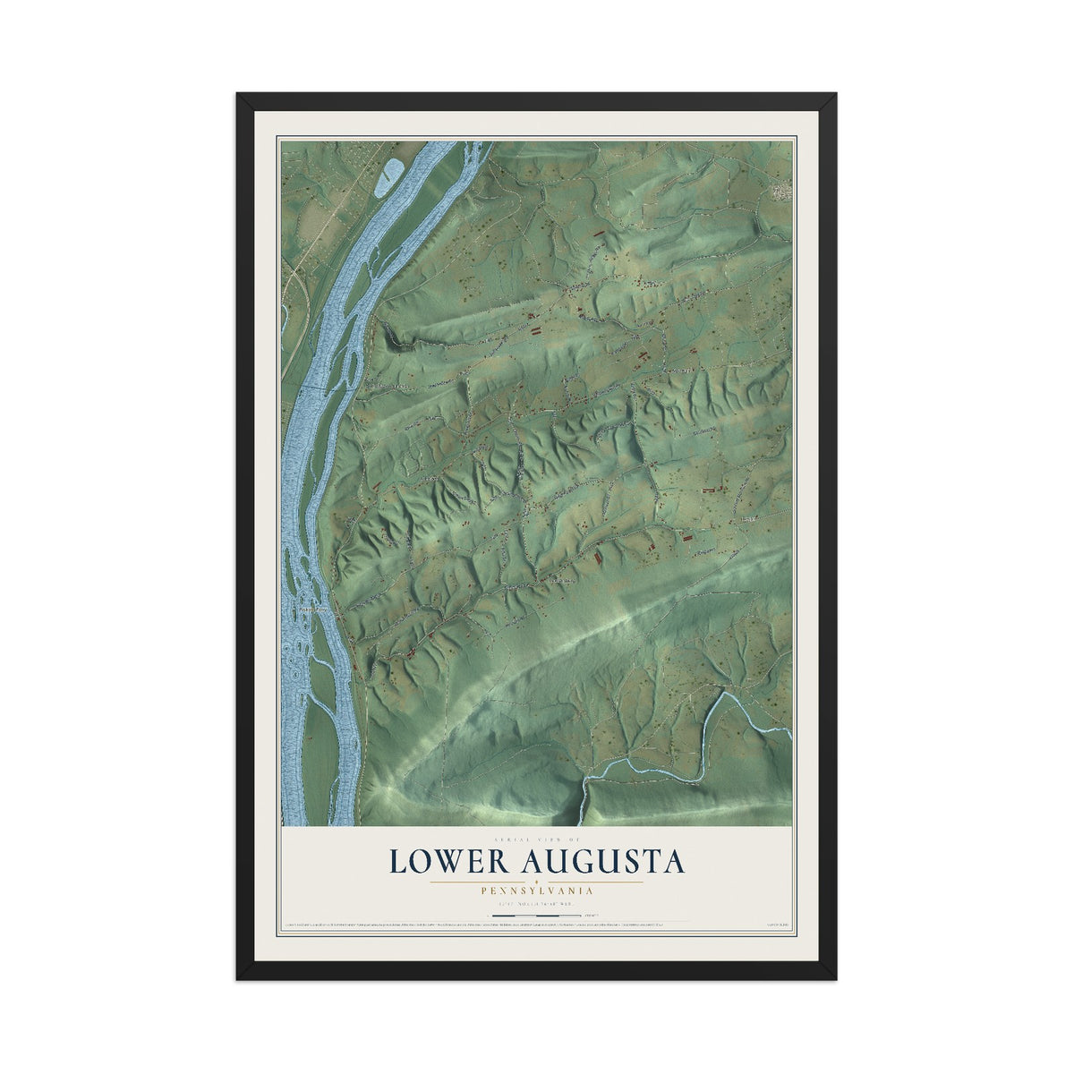 Map of Lower Augusta, Pennsylvania, 12 x 18 inch print in a black wood frame