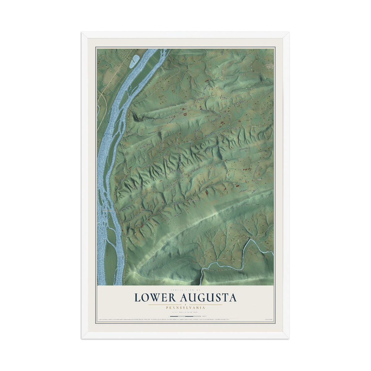 Map of Lower Augusta, Pennsylvania, 12 x 18 inch print in a white wood frame