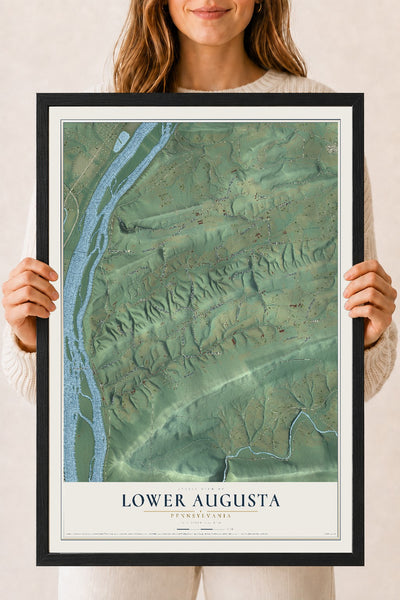 Map of Lower Augusta, Pennsylvania, 18 x 24 inch print in a black wood frame