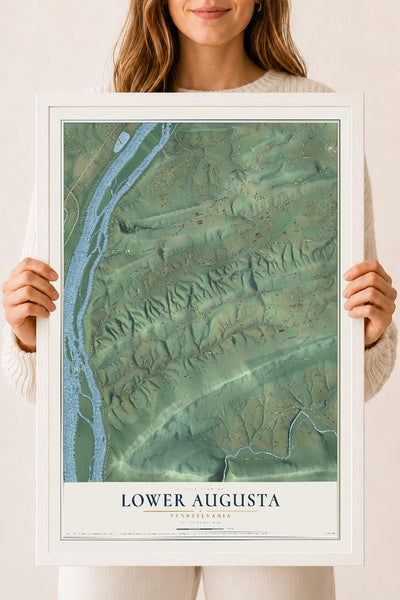 Map of Lower Augusta, Pennsylvania, 18 x 24 inch print in a white wood frame