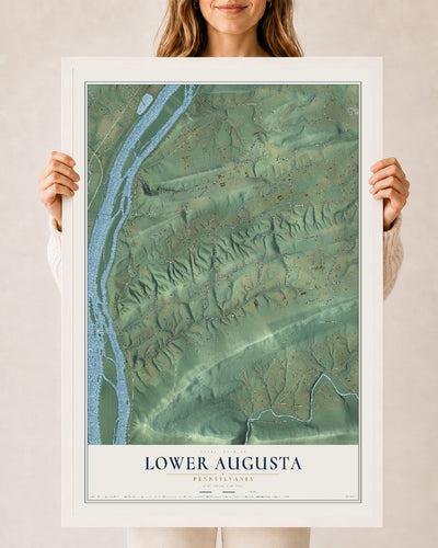 Map of Lower Augusta, Pennsylvania, 24 x 36 inch print in a white wood frame