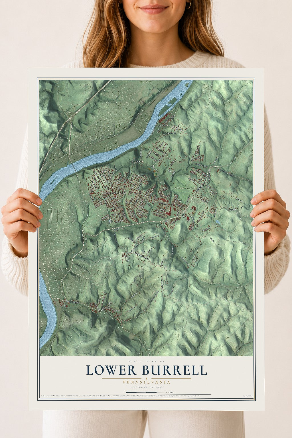 Map of Lower Burrell, Pennsylvania, 18 x 24 inch unframed archival matte print