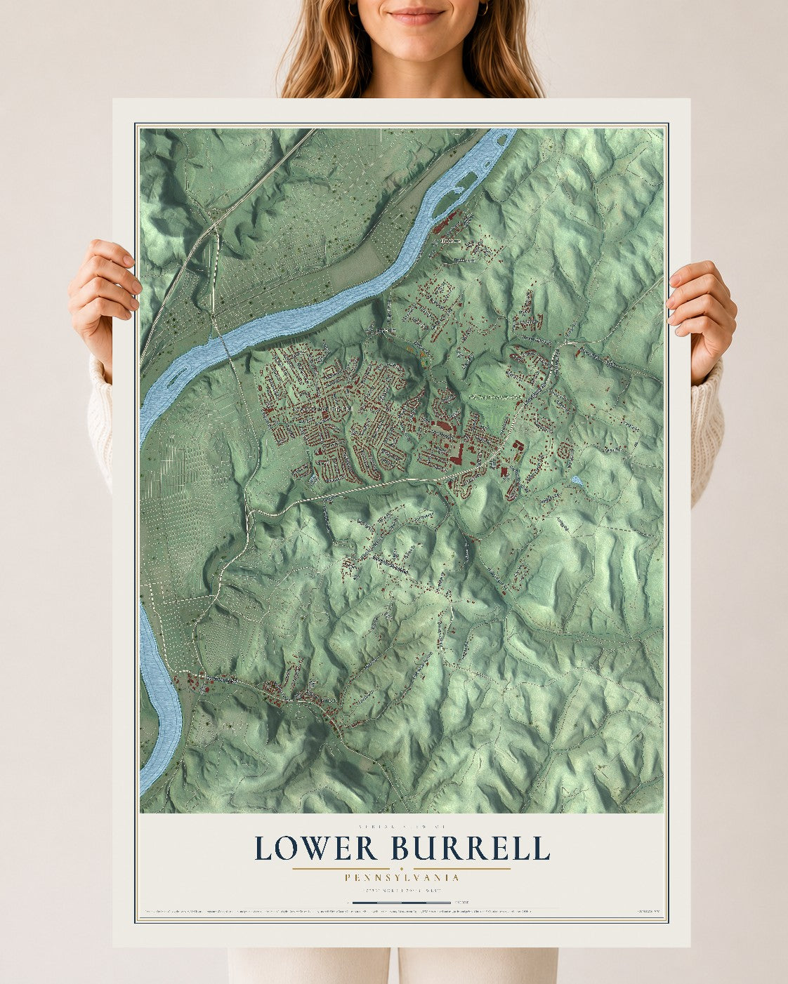 Map of Lower Burrell, Pennsylvania, 24 x 36 inch unframed archival matte print