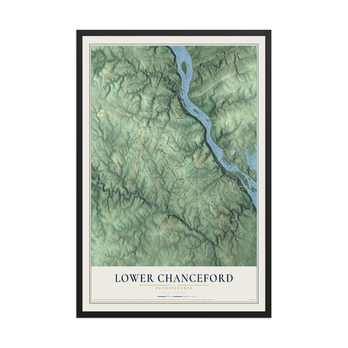 Map of Lower Chanceford, Pennsylvania, 12 x 18 inch print in a black wood frame