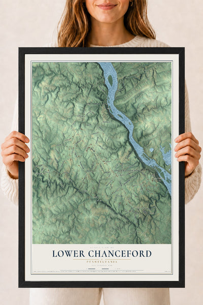 Map of Lower Chanceford, Pennsylvania, 18 x 24 inch print in a black wood frame
