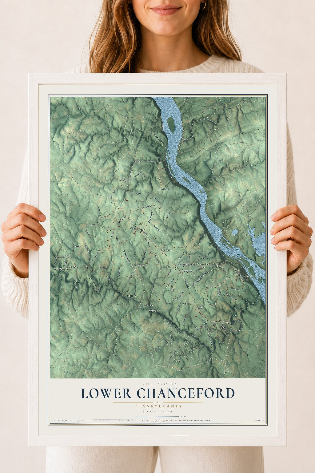 Map of Lower Chanceford, Pennsylvania, 18 x 24 inch print in a white wood frame