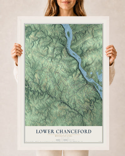 Map of Lower Chanceford, Pennsylvania, 24 x 36 inch print in a white wood frame