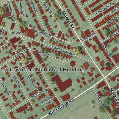Close-up of the map of Lower Chichester, Pennsylvania print showing street and building detail