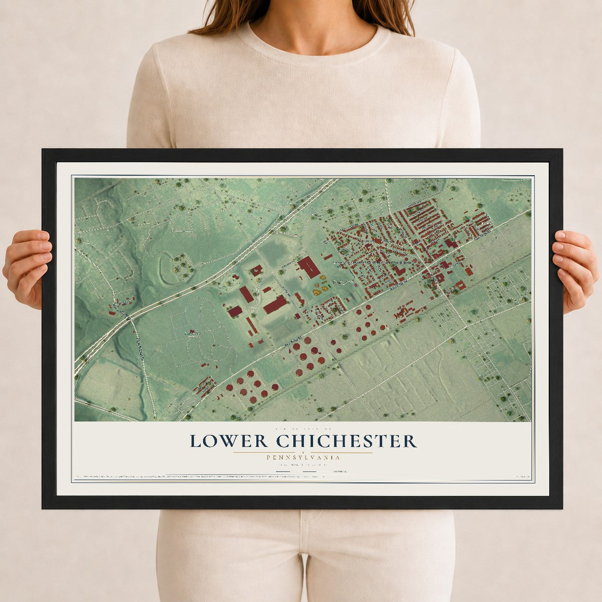 Map of Lower Chichester, Pennsylvania, 12 x 18 inch print in a black wood frame