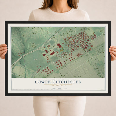 Map of Lower Chichester, Pennsylvania, 18 x 24 inch print in a black wood frame