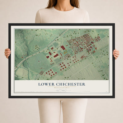 Map of Lower Chichester, Pennsylvania, 24 x 36 inch print in a black wood frame