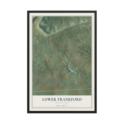 Map of Lower Frankford, Pennsylvania, 12 x 18 inch print in a black wood frame