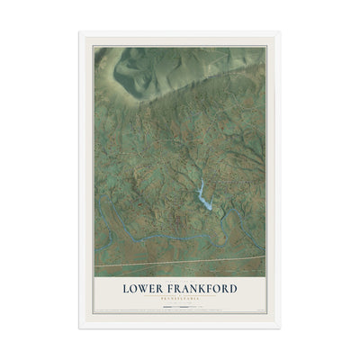 Map of Lower Frankford, Pennsylvania, 12 x 18 inch print in a white wood frame
