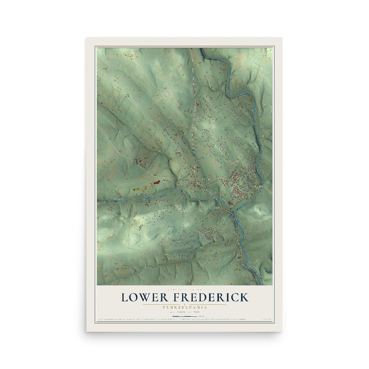 Map of Lower Frederick, Pennsylvania, 12 x 18 inch unframed archival matte print