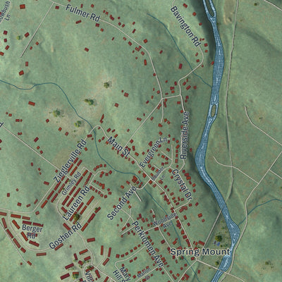 Close-up of the map of Lower Frederick, Pennsylvania print showing street and building detail
