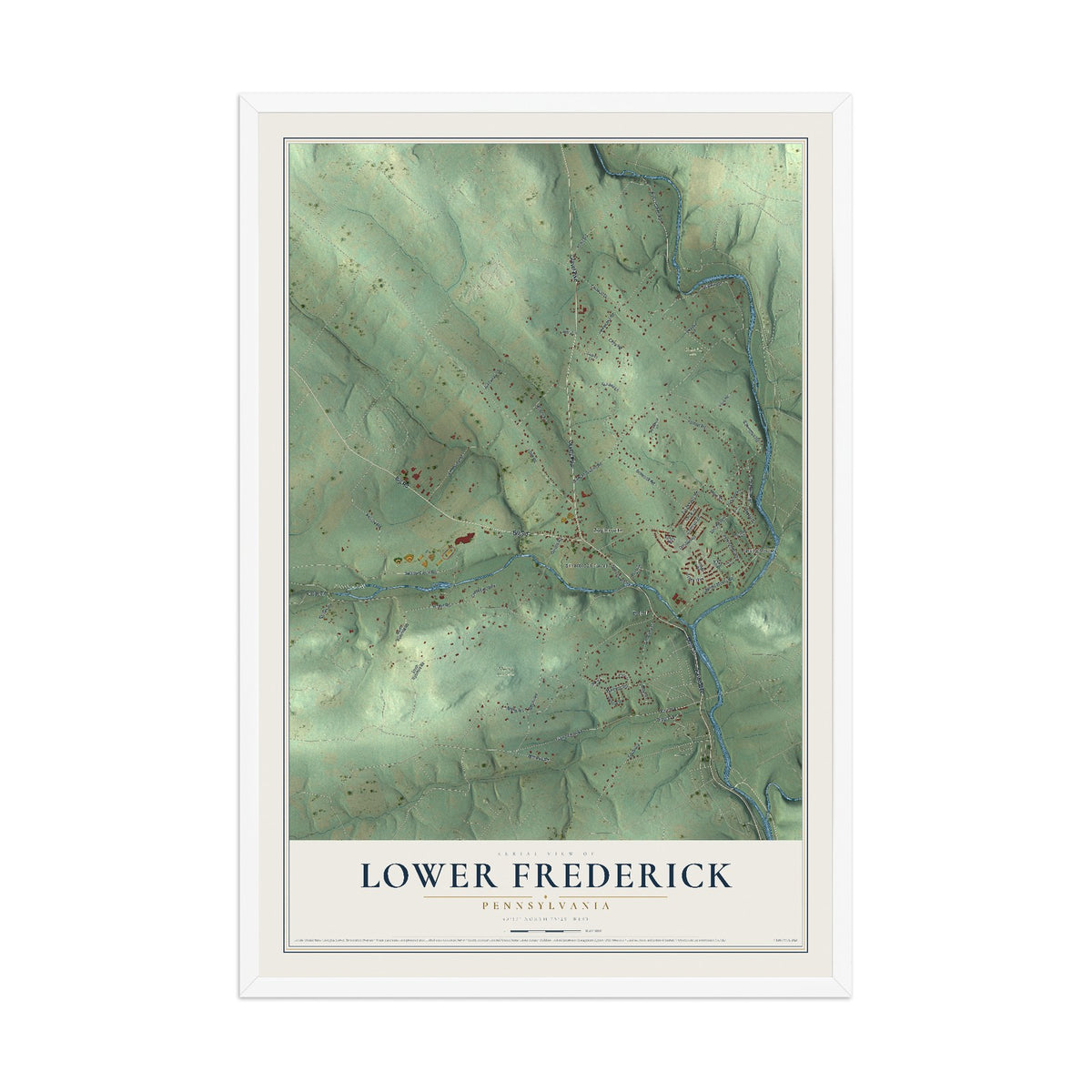 Map of Lower Frederick, Pennsylvania, 12 x 18 inch print in a white wood frame