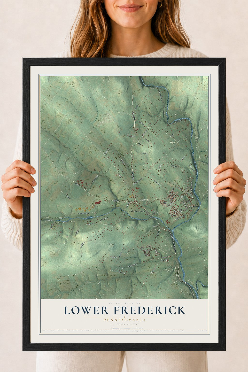 Map of Lower Frederick, Pennsylvania, 18 x 24 inch print in a black wood frame