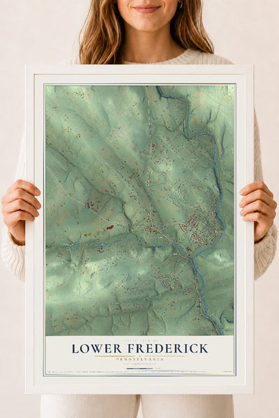 Map of Lower Frederick, Pennsylvania, 18 x 24 inch print in a white wood frame