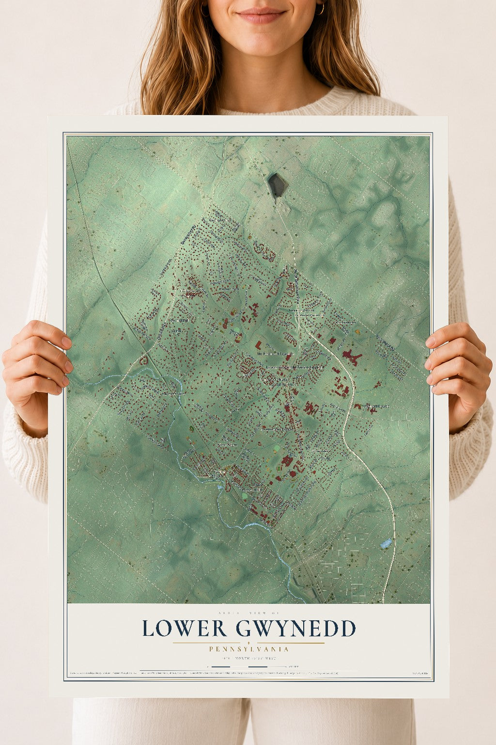 Map of Lower Gwynedd, Pennsylvania, 18 x 24 inch unframed archival matte print