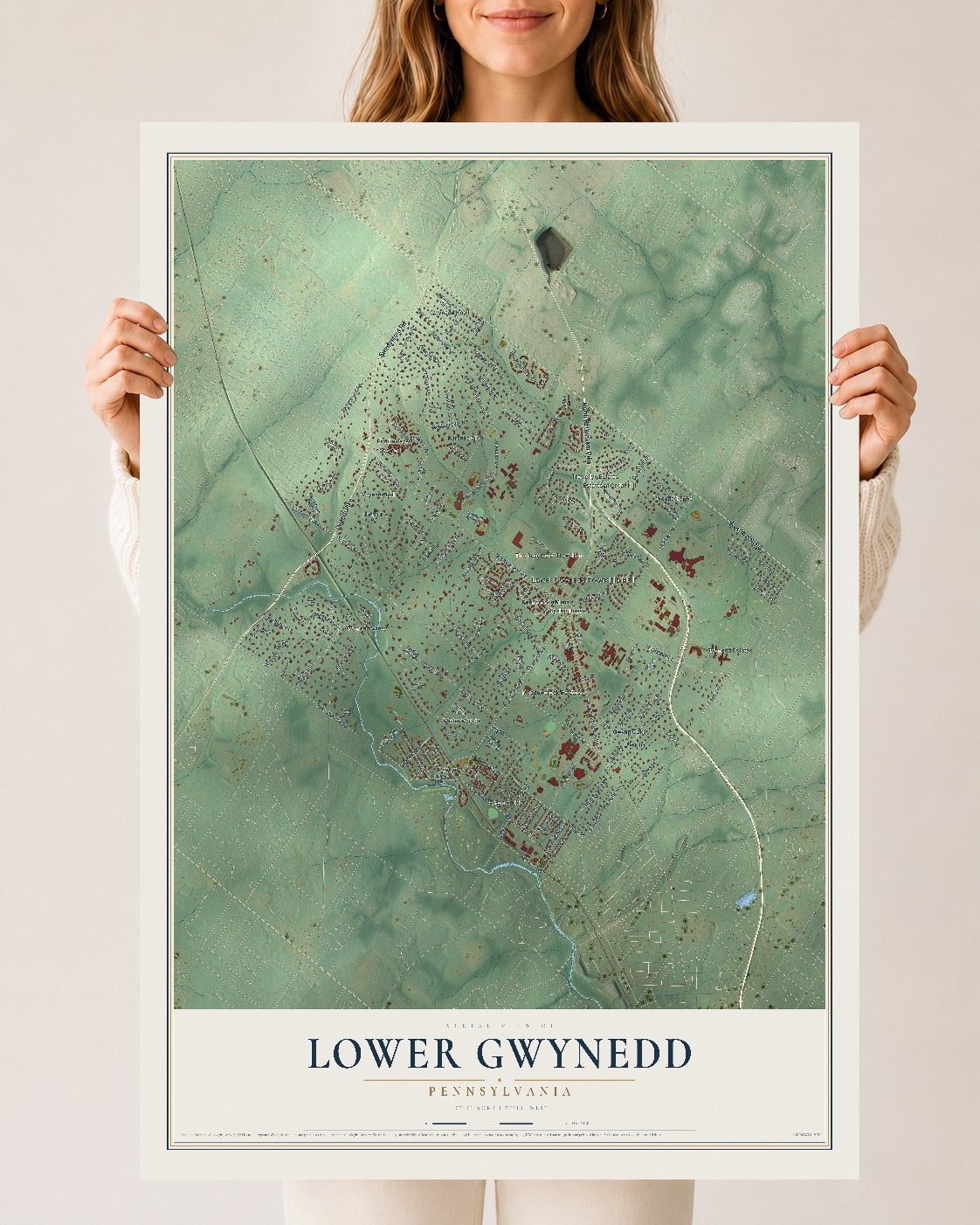 Map of Lower Gwynedd, Pennsylvania, 24 x 36 inch unframed archival matte print