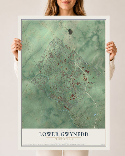 Map of Lower Gwynedd, Pennsylvania, 24 x 36 inch unframed archival matte print