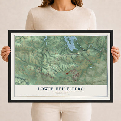 Map of Lower Heidelberg, Pennsylvania, 12 x 18 inch print in a black wood frame