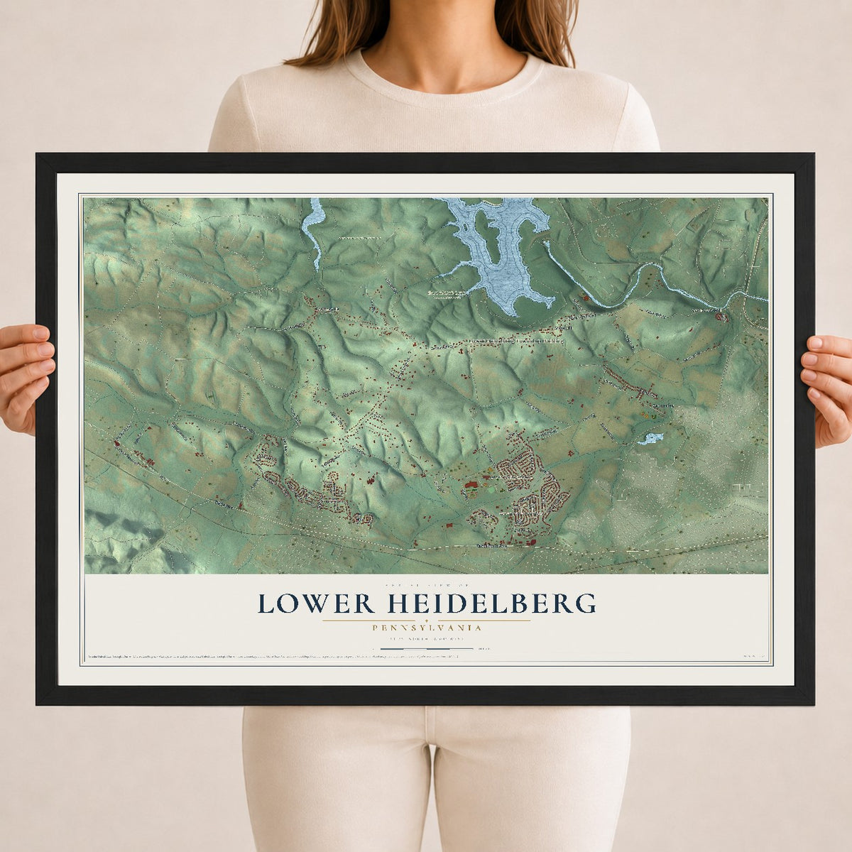 Map of Lower Heidelberg, Pennsylvania, 18 x 24 inch print in a black wood frame